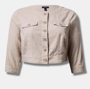 Linen Cropped Colarless Jacket